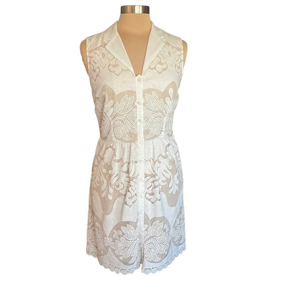 Greylin Cream Lace Overlay Sleeveless Shirt Dress Sheath Size M Wedding Guest - Picture 2 of 9